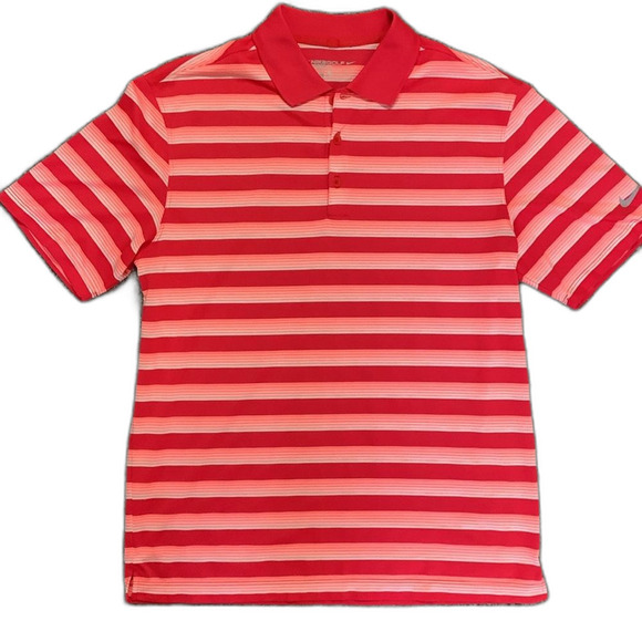 Nike Golf NWOTs Dri-Fit Red Pink White Striped Performance SS Polo Shirt Size M - Picture 2 of 13